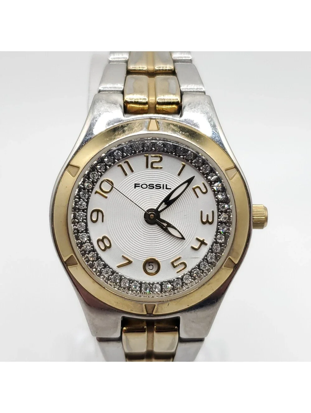 Fossil Watch Women New Battery 28mm Two-Tone Date Dial ES-1741